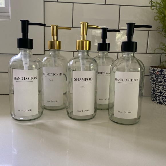 Shampoo conditioner body wash dispenser! Glass jar with gold metal lid! - Picture 2 of 2